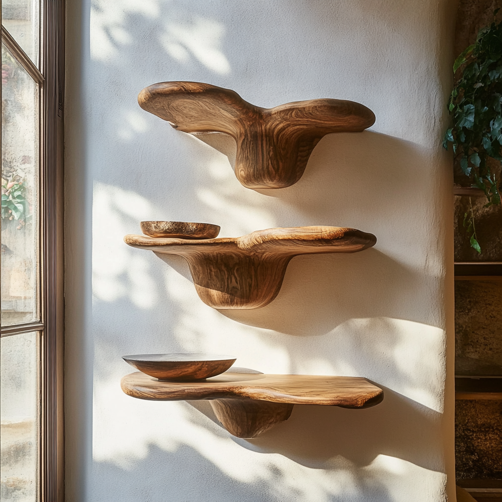 Torlen Sculpted Solid Wood Mushroom Floating Shelf SPA120109 - Timberustic Floating Shelf