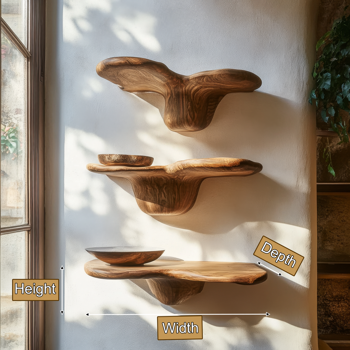Torlen Sculpted Solid Wood Mushroom Floating Shelf SPA120109 - Timberustic Floating Shelf