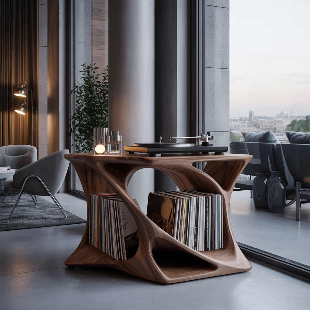 Torsona Twisted Hollow Solid Wood Record Player Stand