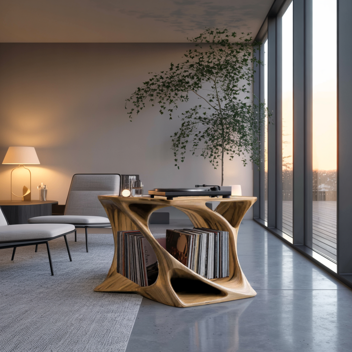 Torsona Twisted Hollow Solid Wood Record Player Stand