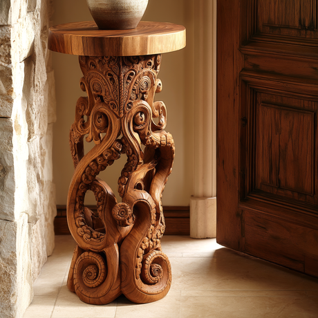Torvane Sculpted Solid Wood Pedestal Stand - Timberustic Pedestal Stand