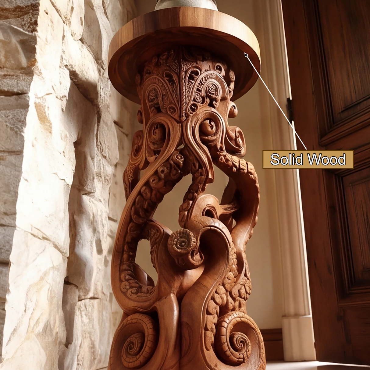 Torvane Sculpted Solid Wood Pedestal Stand - Timberustic Pedestal Stand