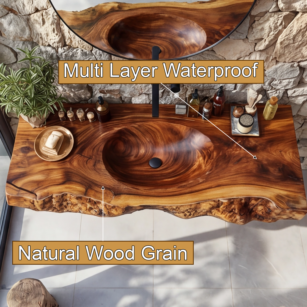 Torvyn Live Edge Solid Wood Floating Bathroom Vanity with Integrated Sink SPA365412 - Timberustic Floating Bathroom Vanity with Integrated Sink
