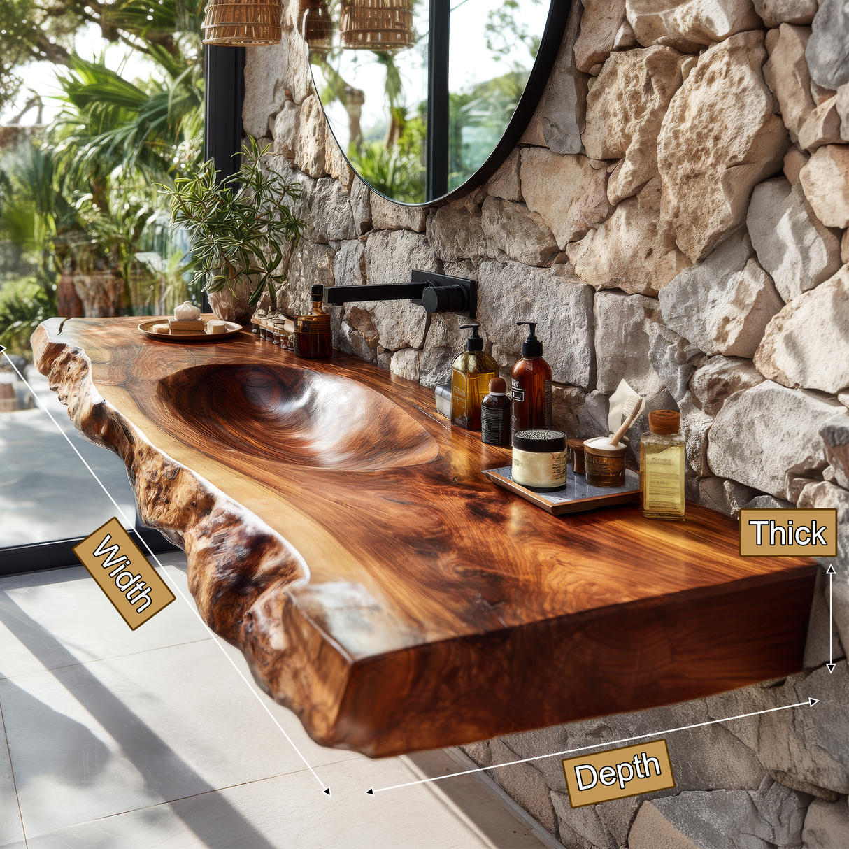 Torvyn Live Edge Solid Wood Floating Bathroom Vanity with Integrated Sink SPA365412 - Timberustic Floating Bathroom Vanity with Integrated Sink