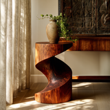 Torvyn Monolithic Twist Solid Wood Pedestal Stand - Timberustic Pedestal Stand
