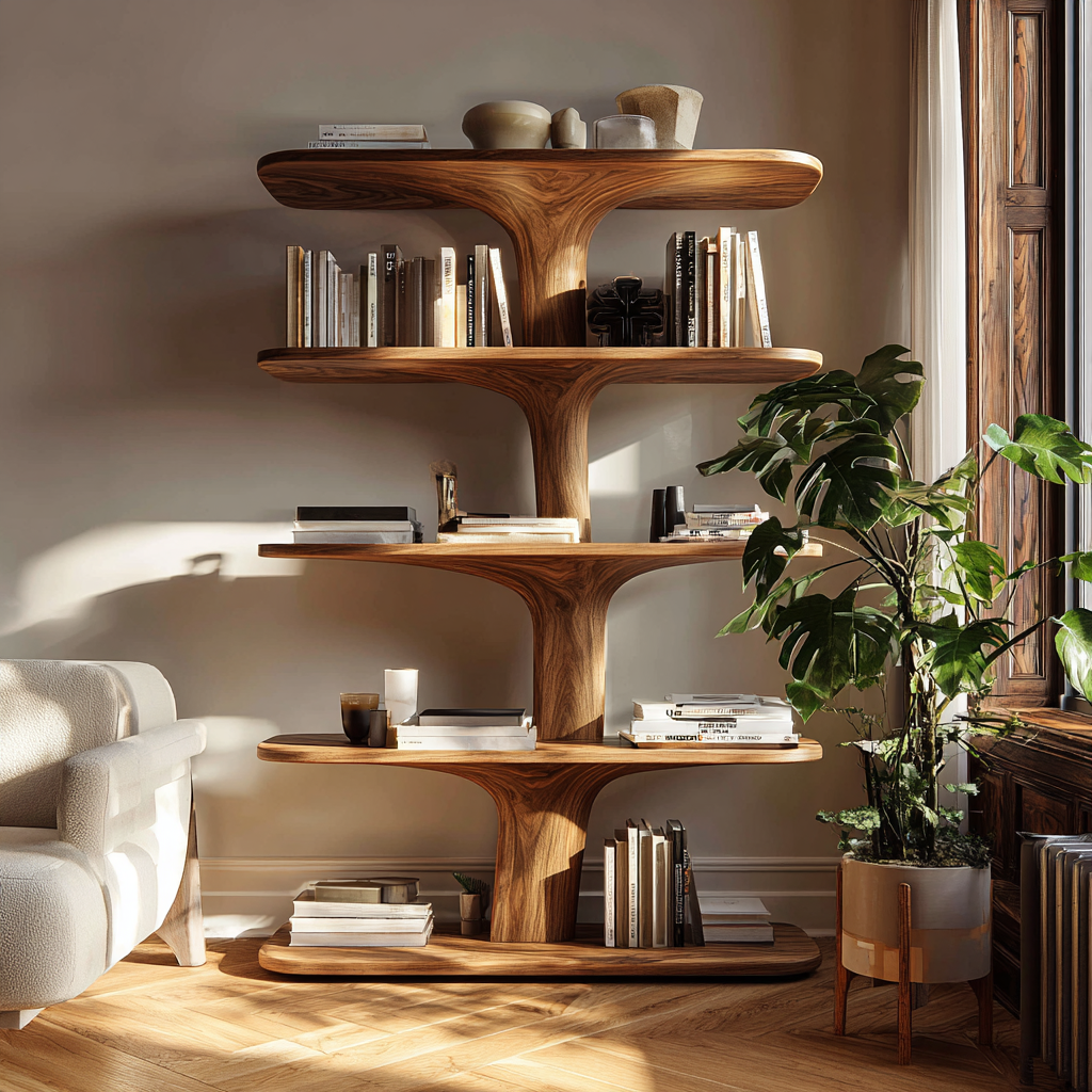 Treeform Branch Handcrafted Solid Wood Bookshelf