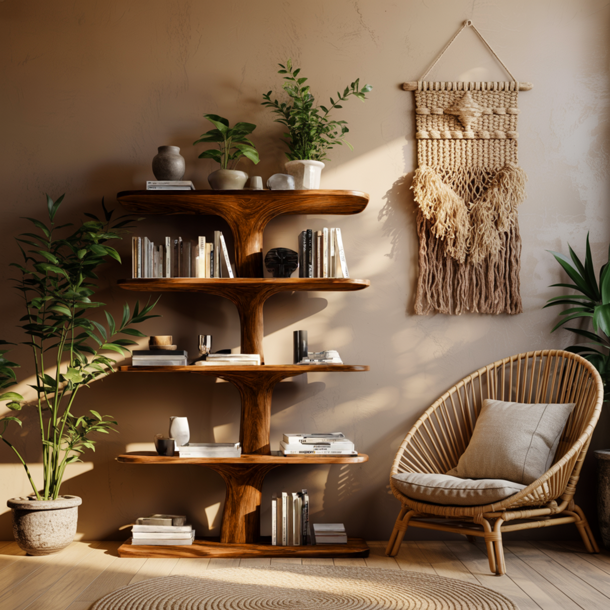 Treeform Branch Handcrafted Solid Wood Bookshelf