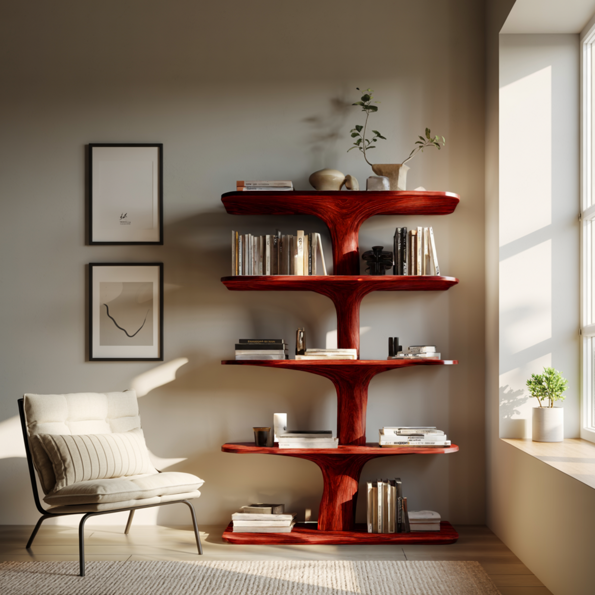 Treeform Branch Handcrafted Solid Wood Bookshelf