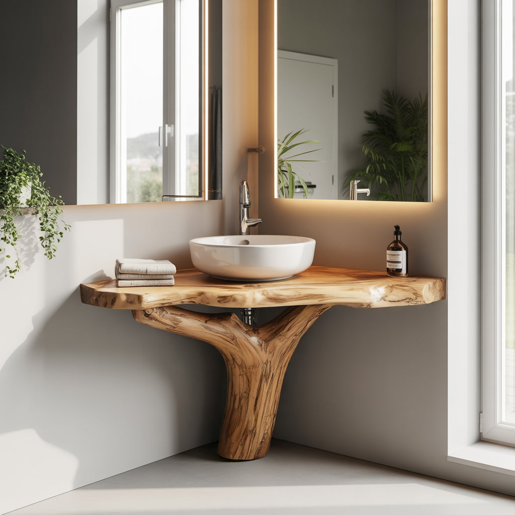 Treeform Solid Wood Corner Bathroom Vanity
