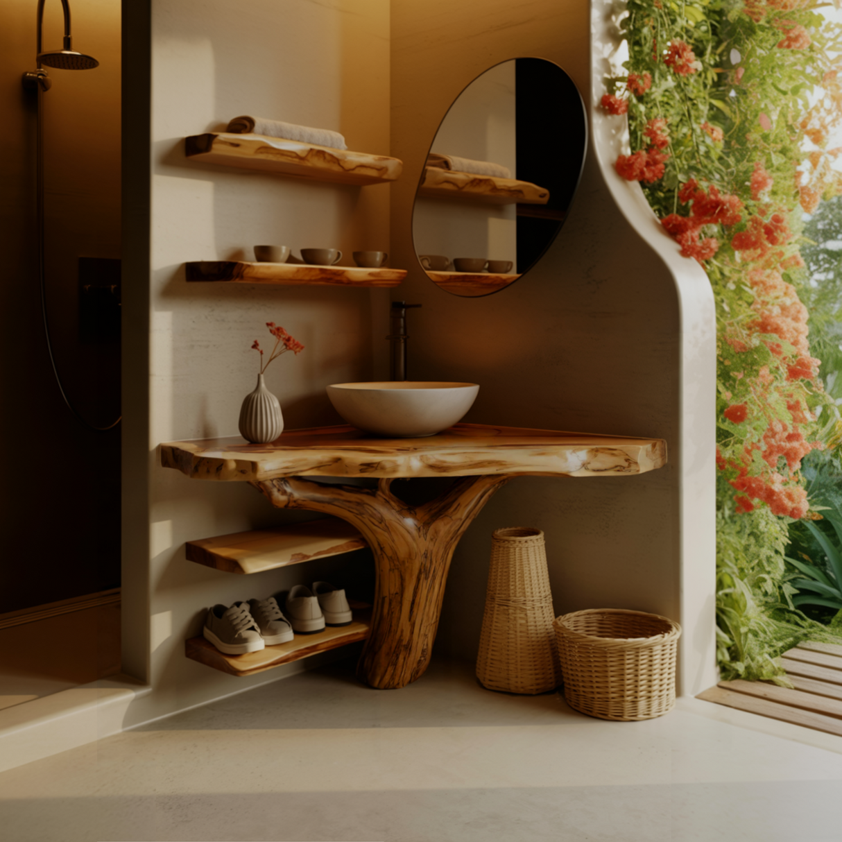 Treeform Solid Wood Corner Bathroom Vanity