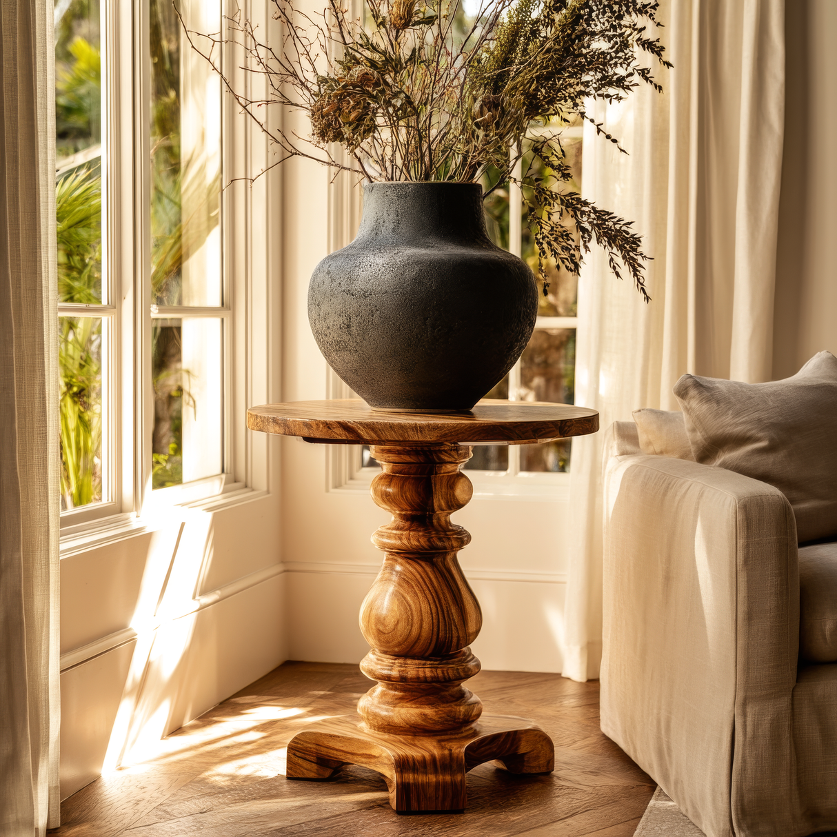 Trevane Sculpted Solid Wood Pedestal Stand - Timberustic Pedestal Stand