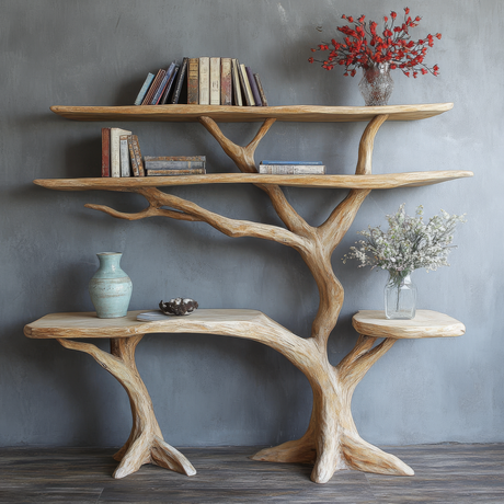 Trevaryn Sculpted Solid Wood Console Table with Shelves - Timberustic Console Table with Shelves