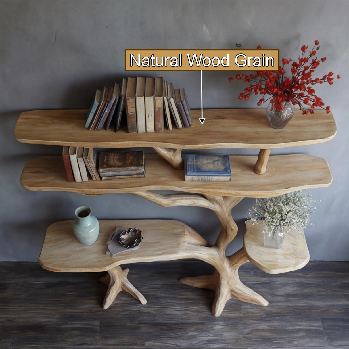 Trevaryn Sculpted Solid Wood Console Table with Shelves - Timberustic Console Table with Shelves