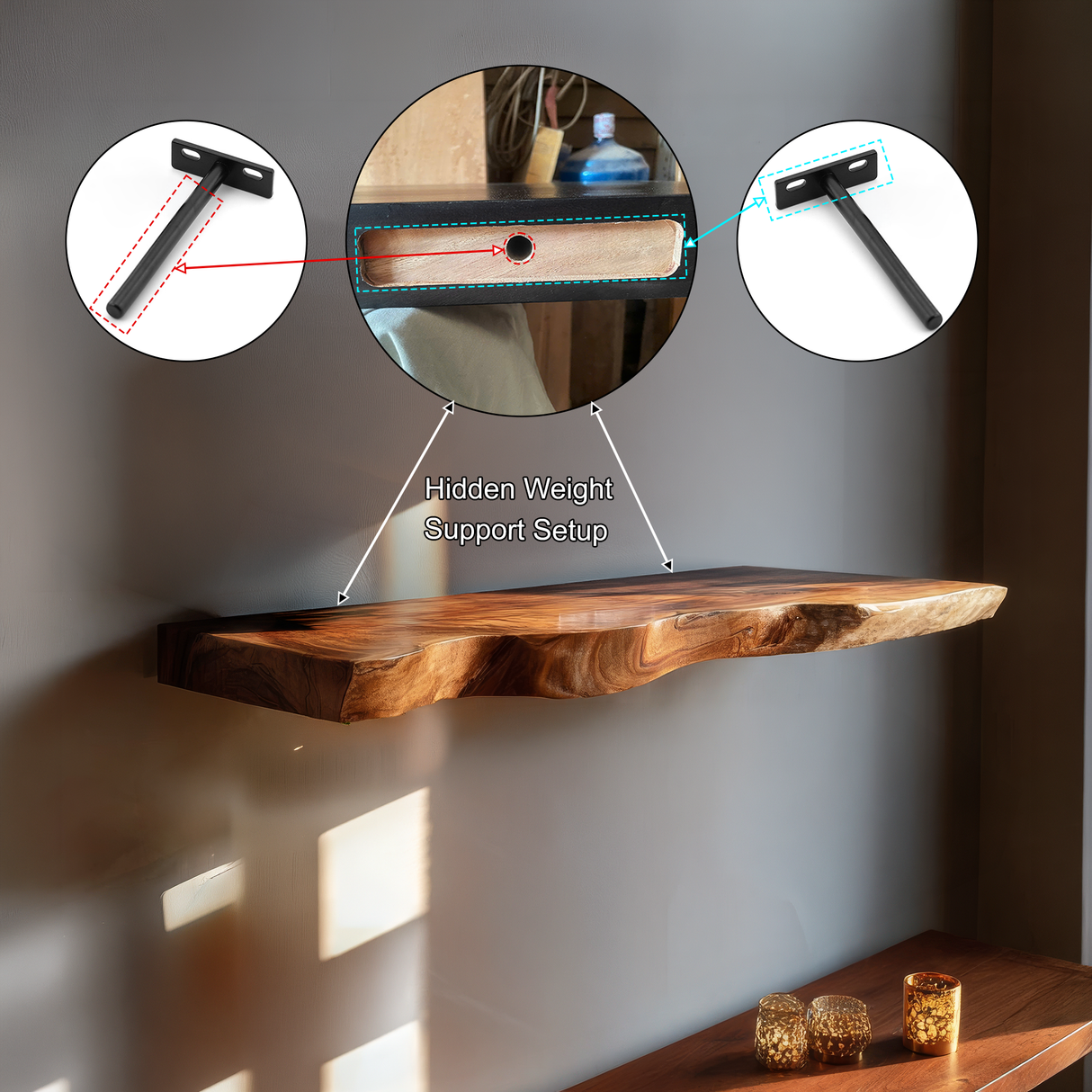 Trevion Live Edge Solid Wood Floating Shelf SPA625413 - Timberustic Floating Shelf