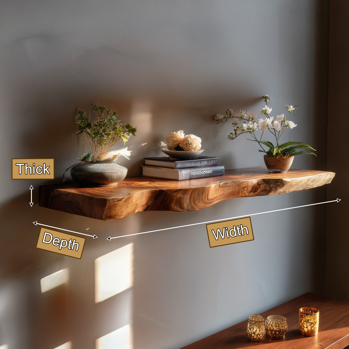 Trevion Live Edge Solid Wood Floating Shelf SPA625413 - Timberustic Floating Shelf