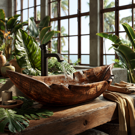 Tropalis Handcrafted Solid Wood Leaf Vessel Sink - Timberustic Vessel Sinks