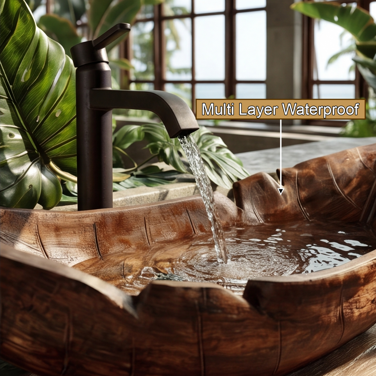 Tropalis Handcrafted Solid Wood Leaf Vessel Sink