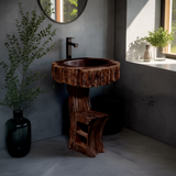 Trunk Pedestal Natural Wood Bathroom Sink