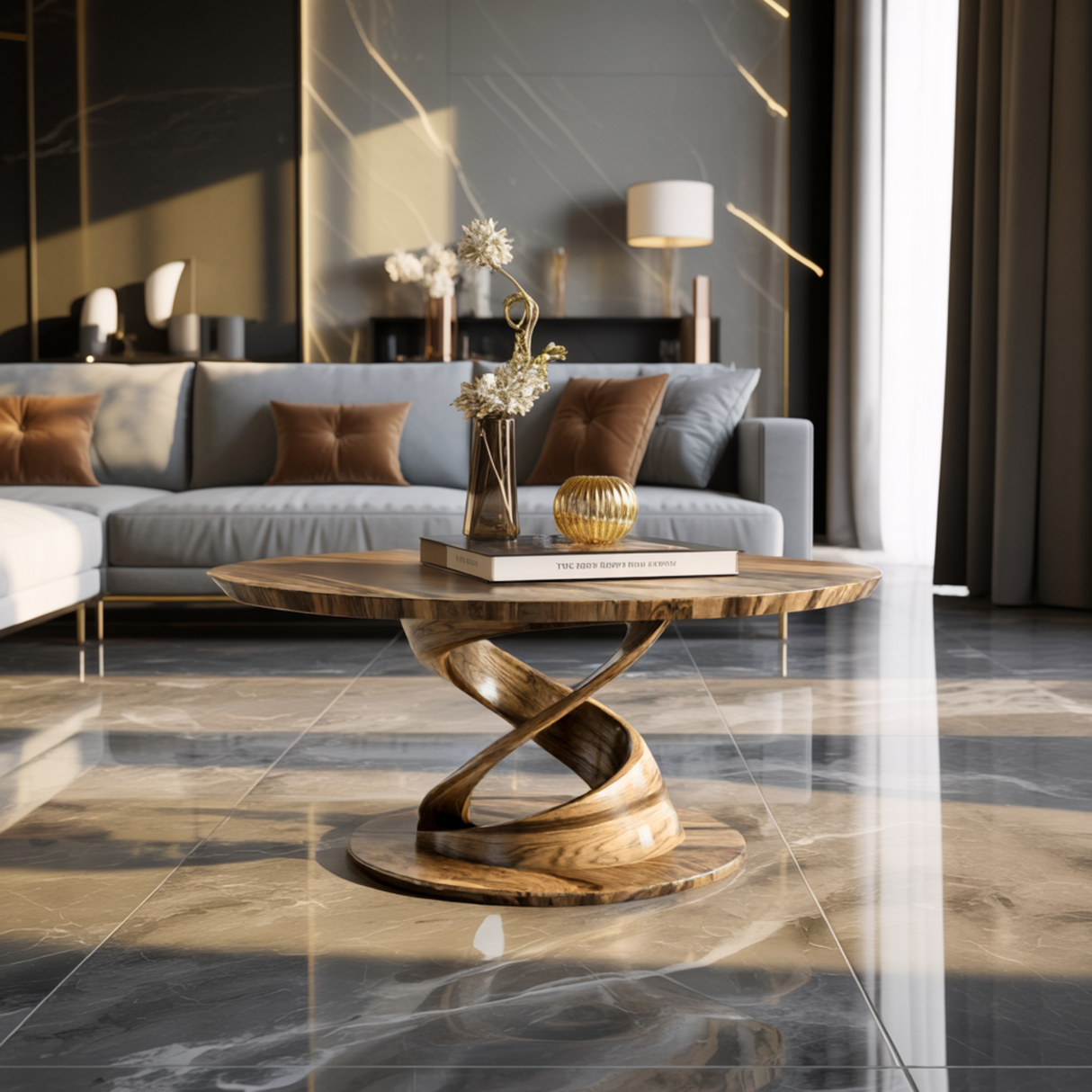 Twistcrest Sculpted Solid Wood Round Coffee Table