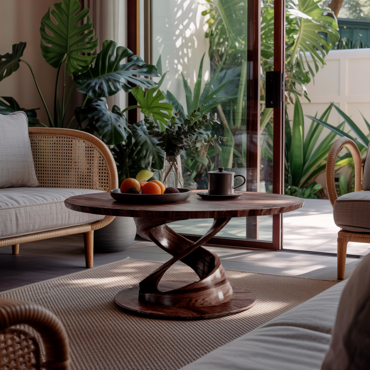 Twistcrest Sculpted Solid Wood Round Coffee Table