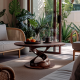 Twistcrest Sculpted Solid Wood Round Coffee Table