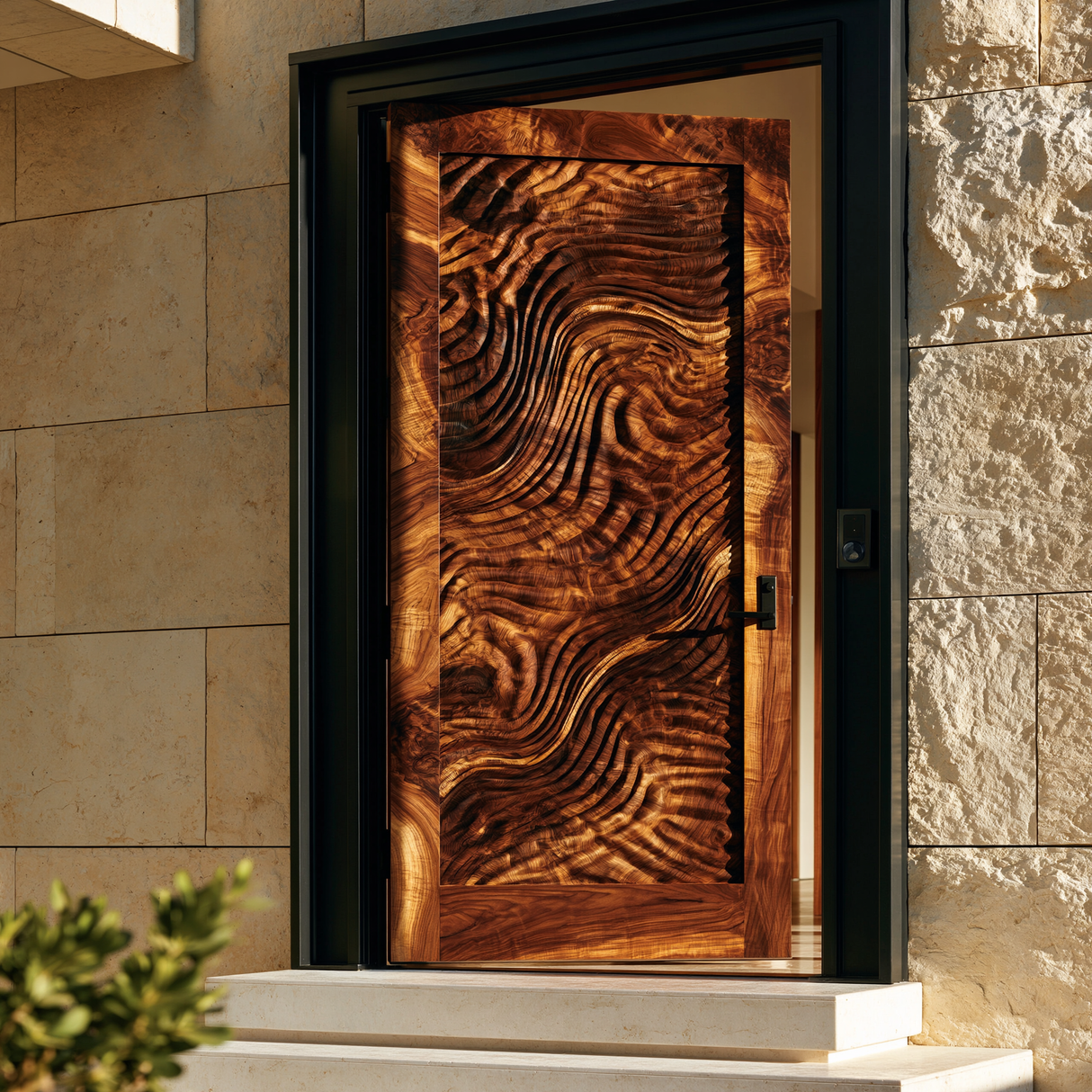 Undara Handcrafted Solid Wood Topographic Relief Single Door
