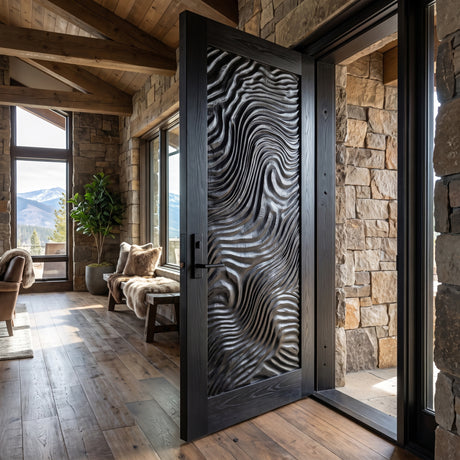 Undara Handcrafted Solid Wood Topographic Relief Single Door Black - Timberustic Door