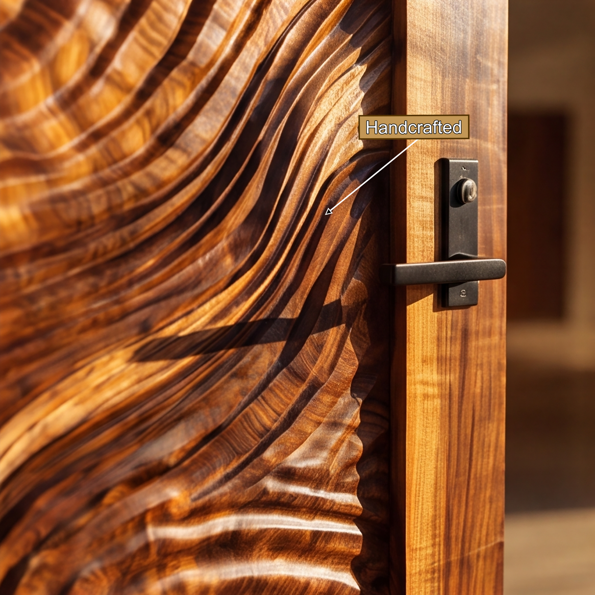 Undara Handcrafted Solid Wood Topographic Relief Single Door