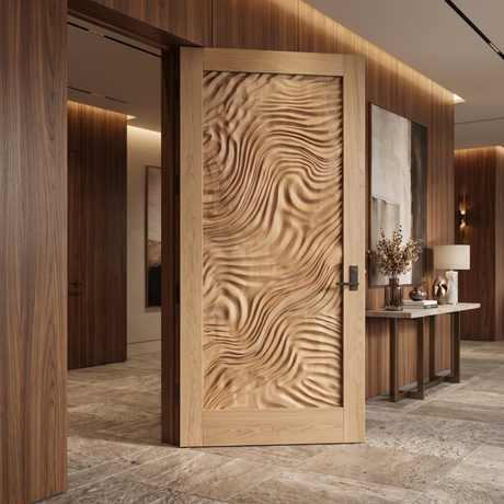 Undara Handcrafted Solid Wood Topographic Relief Single Door Natural Oak - Timberustic Door