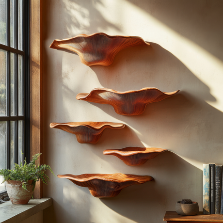 Vaelith Sculpted Solid Wood Mushroom Floating Shelf - Timberustic Floating Shelf
