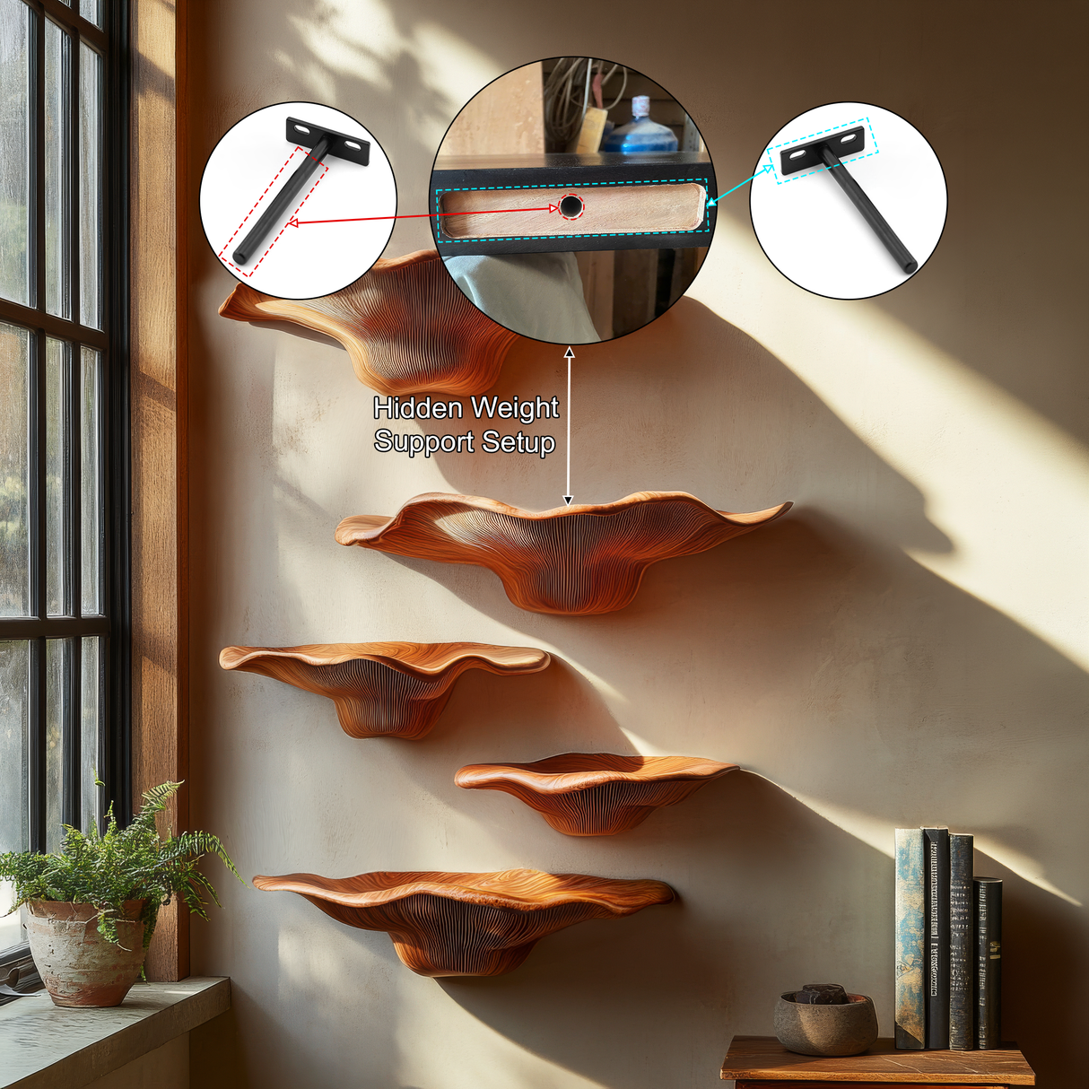 Vaelith Sculpted Solid Wood Mushroom Floating Shelf - Timberustic Floating Shelf