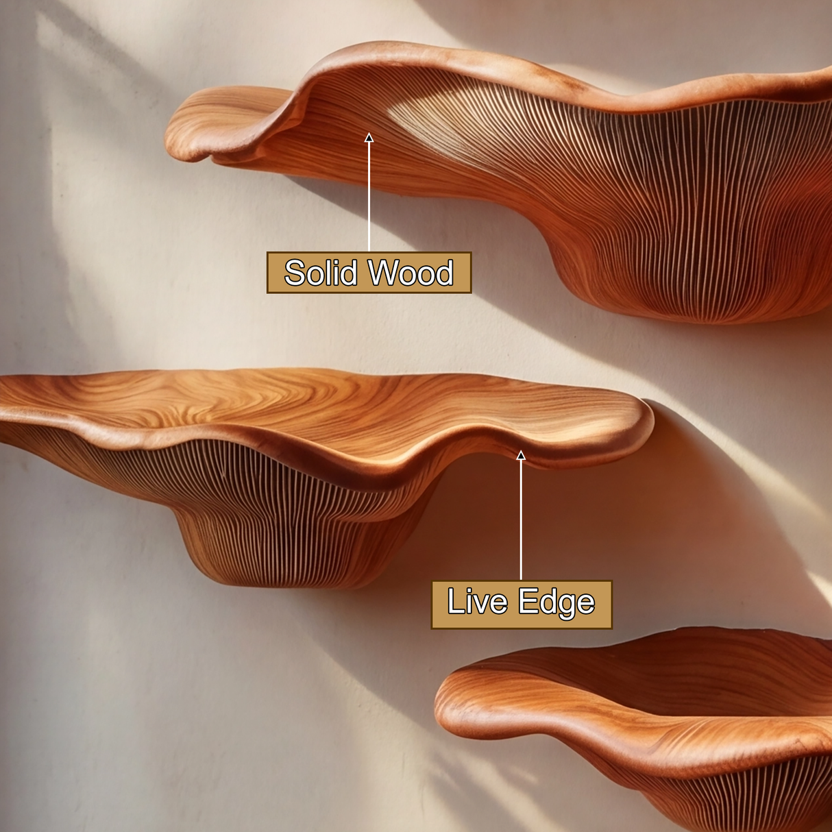 Vaelith Sculpted Solid Wood Mushroom Floating Shelf - Timberustic Floating Shelf