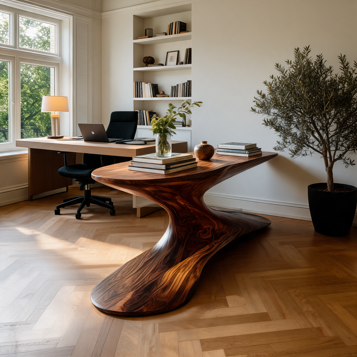 Vaelithar Flowing Solid Wood Console Table Dark Walnut - Timberustic Console Table