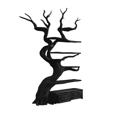 Vaelor Organic Modern Tree Bookshelf with Drawers Black - Timberustic Tree Bookshelf