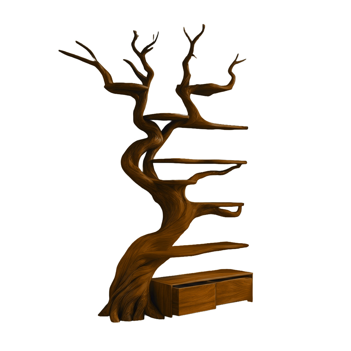 Vaelor Organic Modern Tree Bookshelf with Drawers Brown - Timberustic Tree Bookshelf