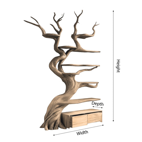 Vaelor Organic Modern Tree Bookshelf with Drawers - Timberustic Tree Bookshelf