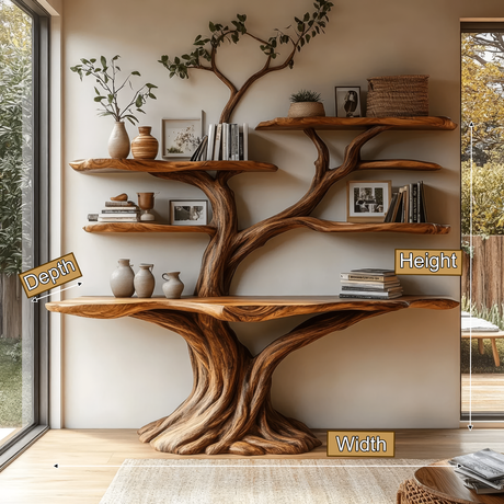 Vaelor Sculpted Solid Wood Console Table with Shelves - Timberustic Console Table with Shelves