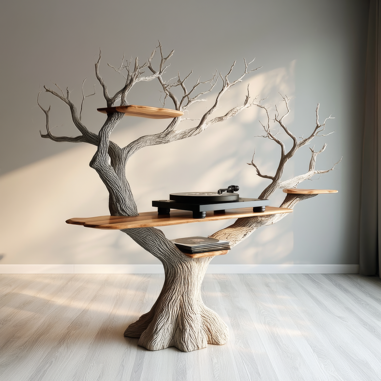 Vaeloran Handcrafted Solid Wood Tree Record Player Stand SPA321584 - Timberustic Record Player Stand With Storage