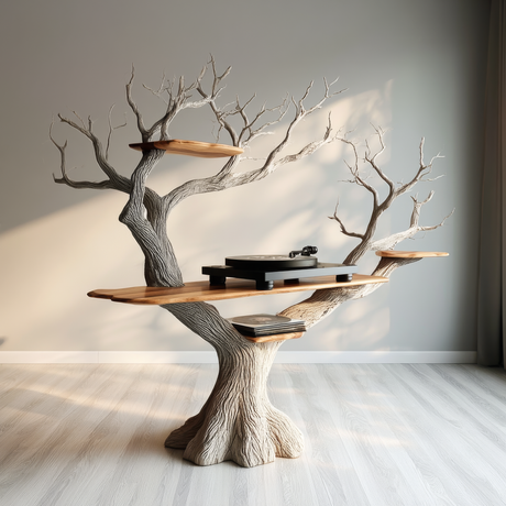 Vaeloran Handcrafted Solid Wood Tree Record Player Stand SPA321584 - Timberustic Record Player Stand With Storage