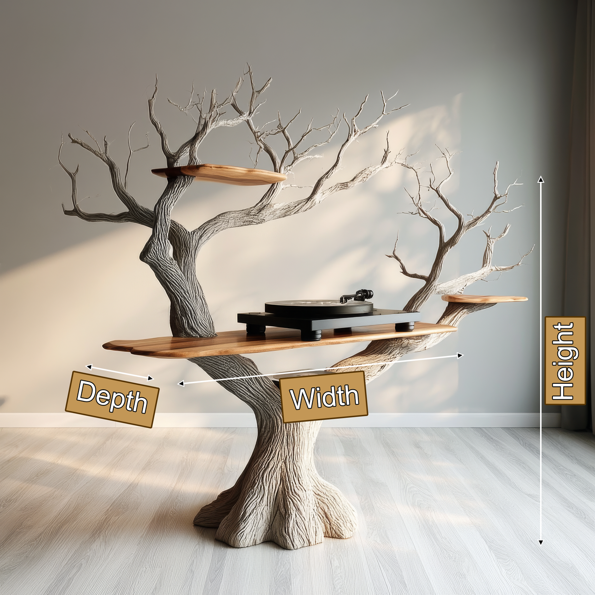 Vaeloran Handcrafted Solid Wood Tree Record Player Stand SPA321584 - Timberustic Record Player Stand With Storage