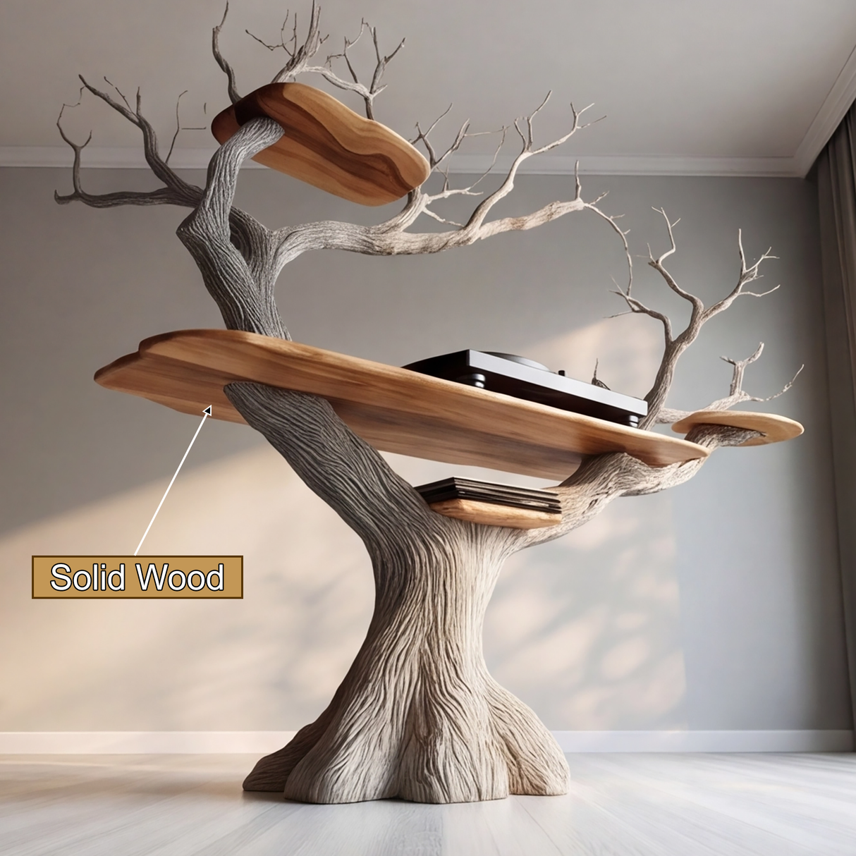 Vaeloran Handcrafted Solid Wood Tree Record Player Stand SPA321584 - Timberustic Record Player Stand With Storage
