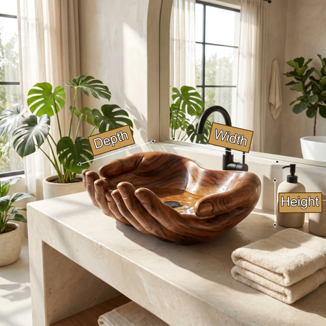 Vaelorin Handcrafted Solid Wood Hands-Shaped Vessel Sink - Timberustic Vessel Sinks