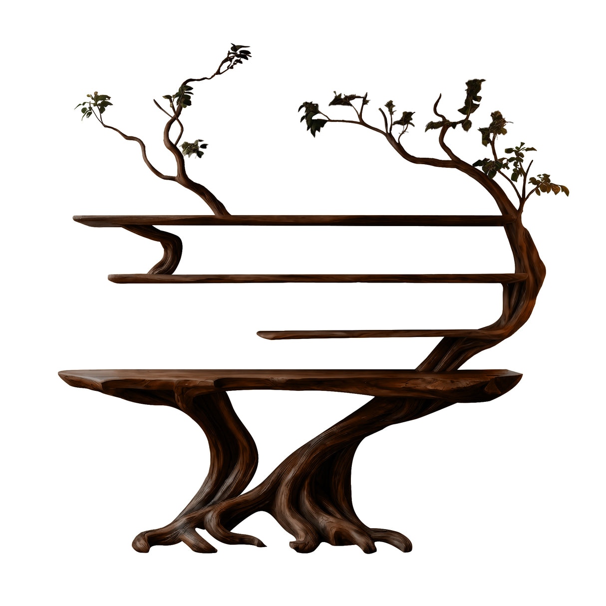 Vaelorin Sculpted Solid Wood Console Table with Shelves Dark Walnut - Timberustic Console Table with Shelves
