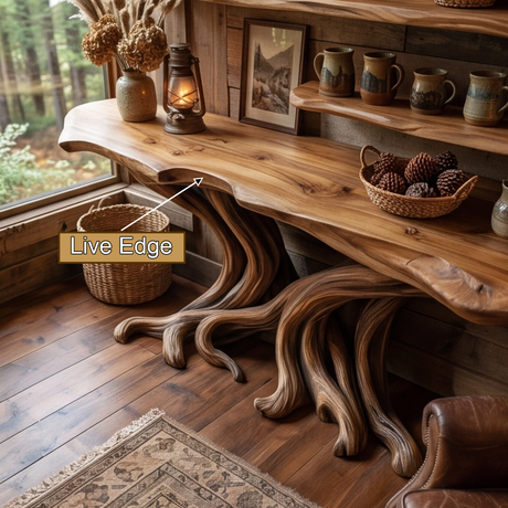 Vaelorin Sculpted Solid Wood Console Table with Shelves - Timberustic Console Table with Shelves