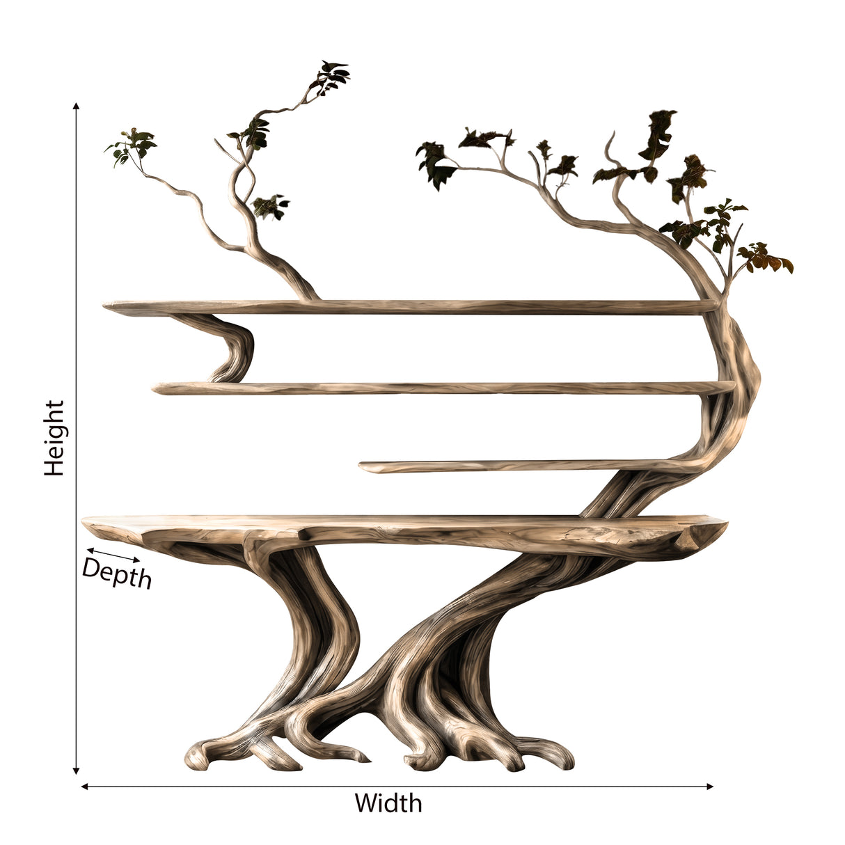 Vaelorin Sculpted Solid Wood Console Table with Shelves - Timberustic Console Table with Shelves