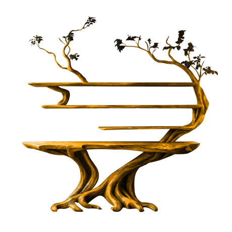 Vaelorin Sculpted Solid Wood Console Table with Shelves Teak - Timberustic Console Table with Shelves