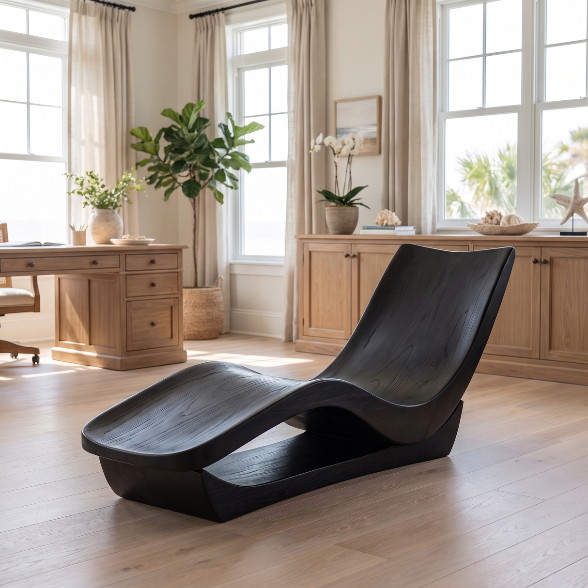Vaeloris Handcrafted Sculpted Solid Wood Chaise Lounge