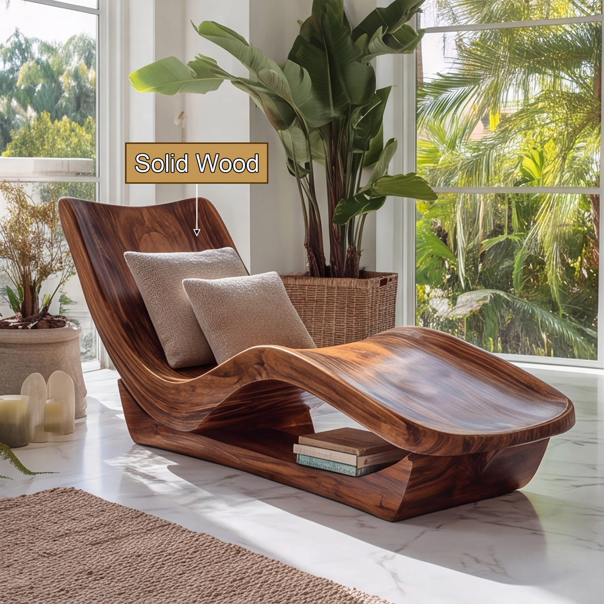 Vaeloris Handcrafted Sculpted Solid Wood Chaise Lounge