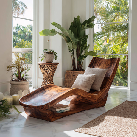 Vaeloris Handcrafted Sculpted Solid Wood Chaise Lounge - Timberustic Chaise Lounge