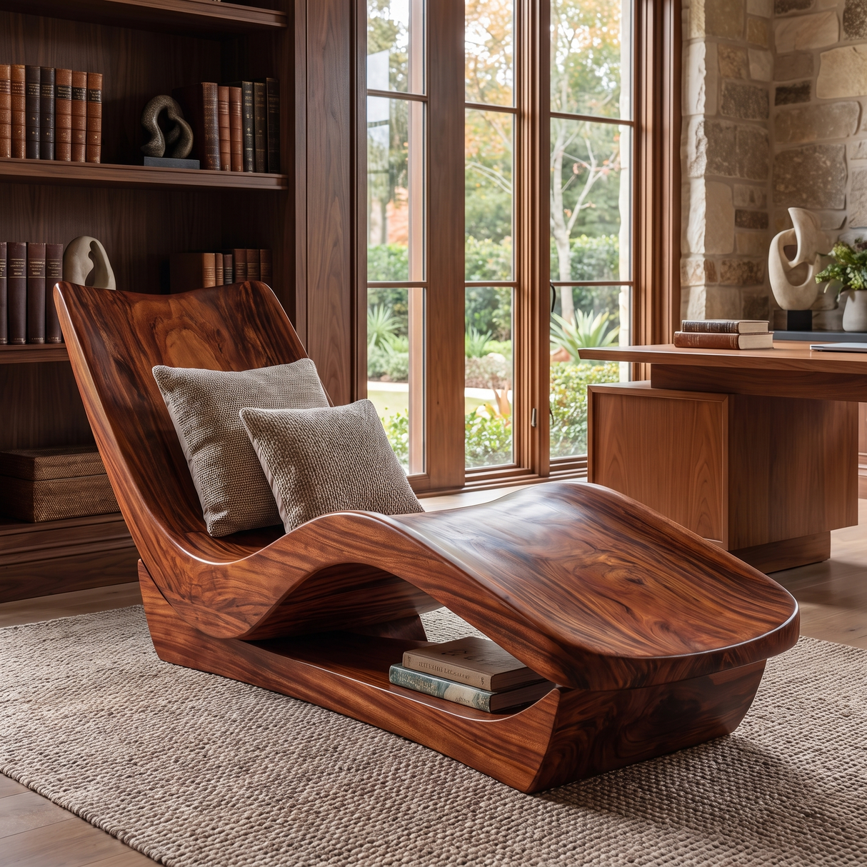 Vaeloris Handcrafted Sculpted Solid Wood Chaise Lounge